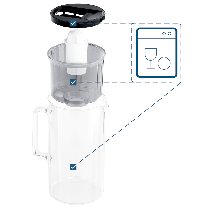 Dzbanek filtrujący szklany Wessper D2 Borosilicate 3 l czarny w zestawie z 2 filtrami Aquaclassic