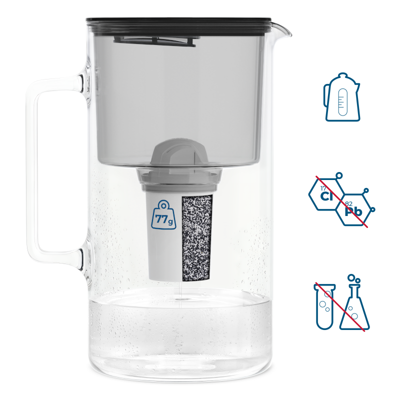 Dzbanek filtrujący szklany Wessper D2 Borosilicate 3 l czarny w zestawie z 2 filtrami Aquaclassic