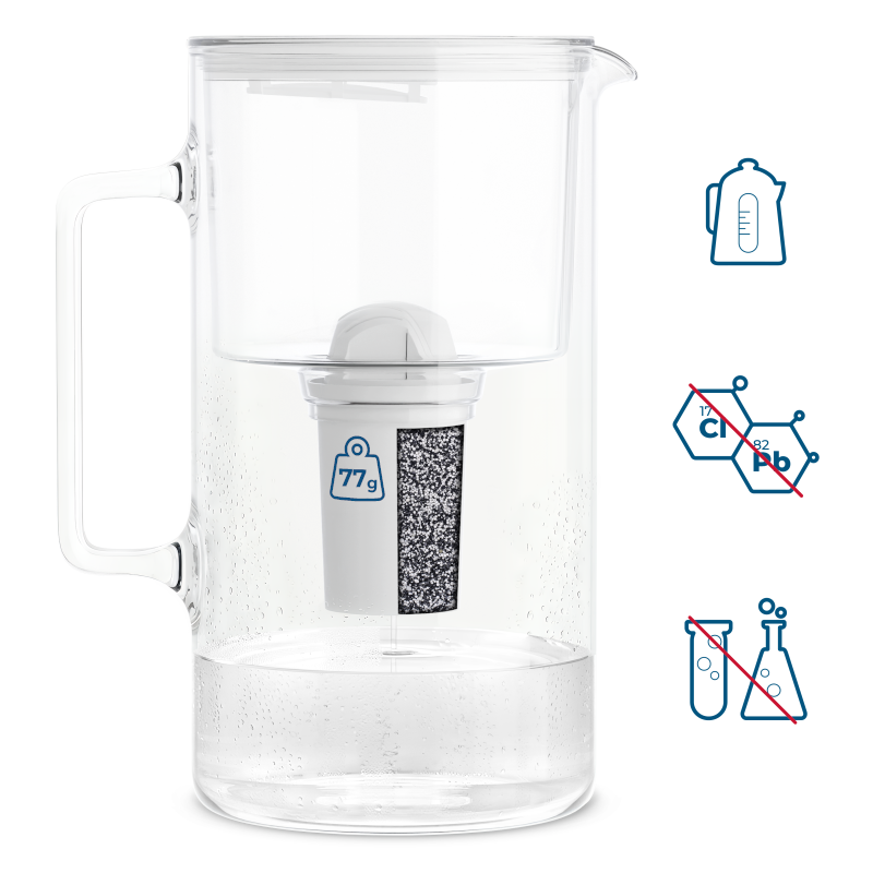 Dzbanek filtrujący szklany Wessper D2 Borosilicate 3 l biały w zestawie z 2 filtrami Aquaclassic