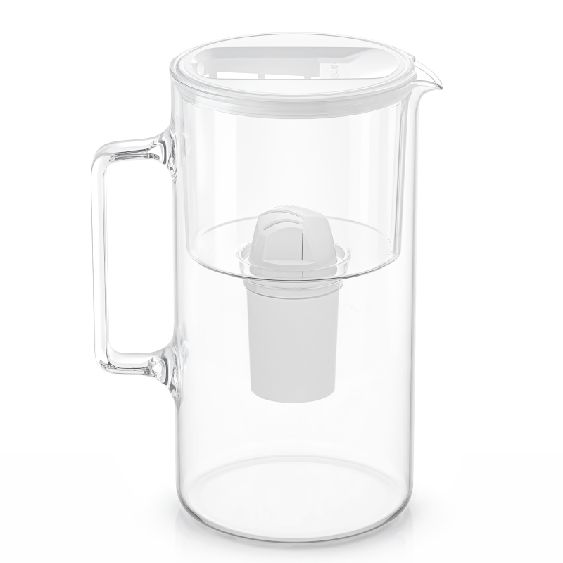 Dzbanek filtrujący szklany Wessper D2 Borosilicate 3 l biały w zestawie z 2 filtrami Aquaclassic