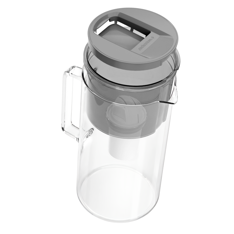 Dzbanek filtrujący szklany Wessper D2 Borosilicate 3 l szary w zestawie z 2 filtrami Aquaclassic