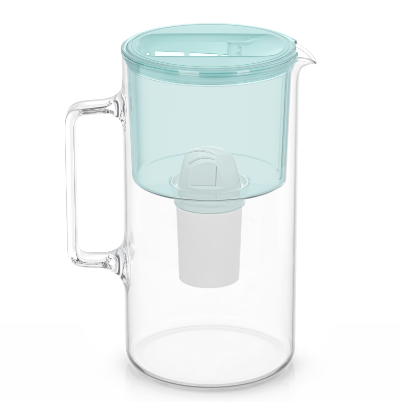 Dzbanek filtrujący szklany Wessper D2 Borosilicate 3 l miętowy w zestawie z 2 filtrami Aquaclassic