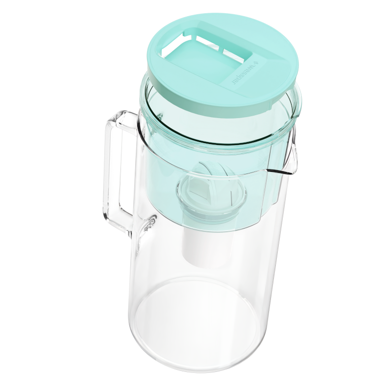 Dzbanek filtrujący szklany Wessper D2 Borosilicate 3 l miętowy w zestawie z 2 filtrami Aquaclassic