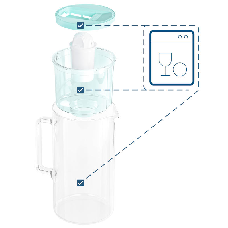 Dzbanek filtrujący szklany Wessper D2 Borosilicate 3 l miętowy w zestawie z 2 filtrami Aquaclassic
