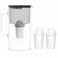 Dzbanek filtrujący szklany Wessper D2 Borosilicate 3 l czarny w zestawie z 2 filtrami Aquaclassic