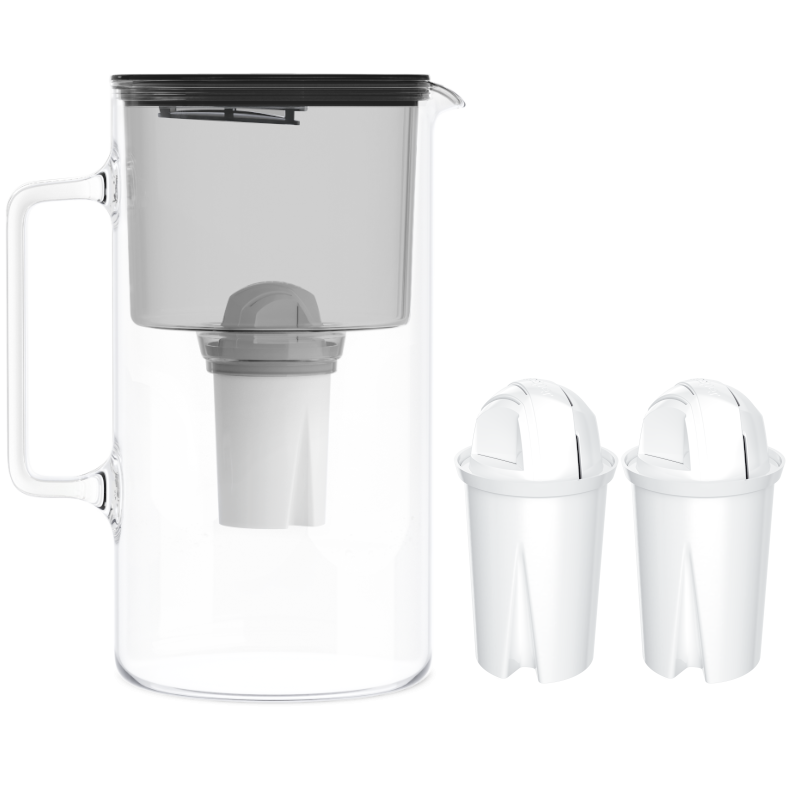 Dzbanek filtrujący szklany Wessper D2 Borosilicate 3 l czarny w zestawie z 2 filtrami Aquaclassic