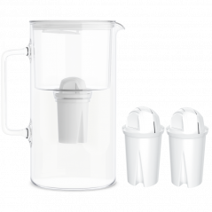 Dzbanek filtrujący szklany Wessper D2 Borosilicate 3 l biały w zestawie z 2 filtrami Aquaclassic