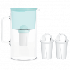 Dzbanek filtrujący szklany Wessper D2 Borosilicate 3 l miętowy w zestawie z 2 filtrami Aquaclassic