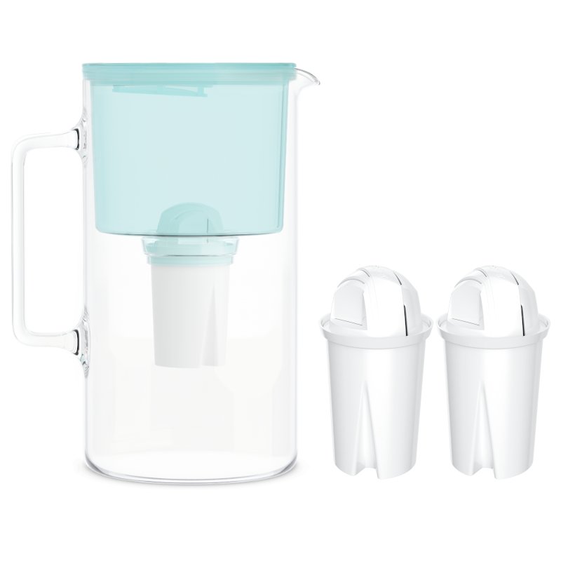 Dzbanek filtrujący szklany Wessper D2 Borosilicate 3 l miętowy w zestawie z 2 filtrami Aquaclassic