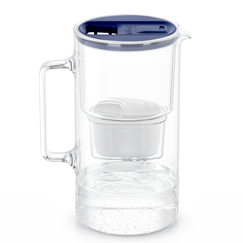 Dzbanek filtrujący szklany Wessper D2 Borosilicate FutureFlow 3 l niebieski z filtrem Aquamax Standard