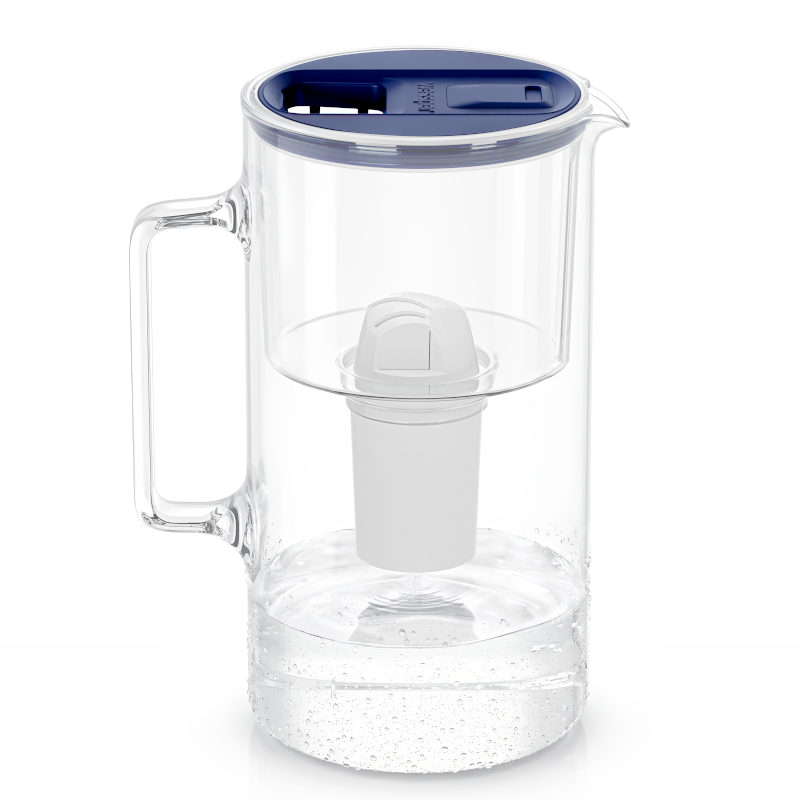 Dzbanek filtrujący szklany Wessper D2 Borosilicate FutureFlow 3 l niebieski z filtrem Aquaclassic