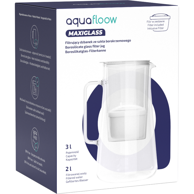 Dzbanek filtrujący szklany Aquafloow MaxiGlass 3l Dzbanek filtrujący szklany Aquafloow MaxiGlass 3l