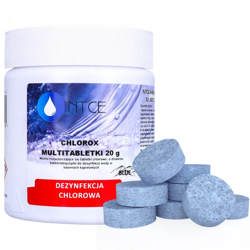 Multitabletki chlorowe z niebieskim kolorantem do dezynfekcji wody basenowej NTCE Chlorox Blue 20g - opak. 500 g