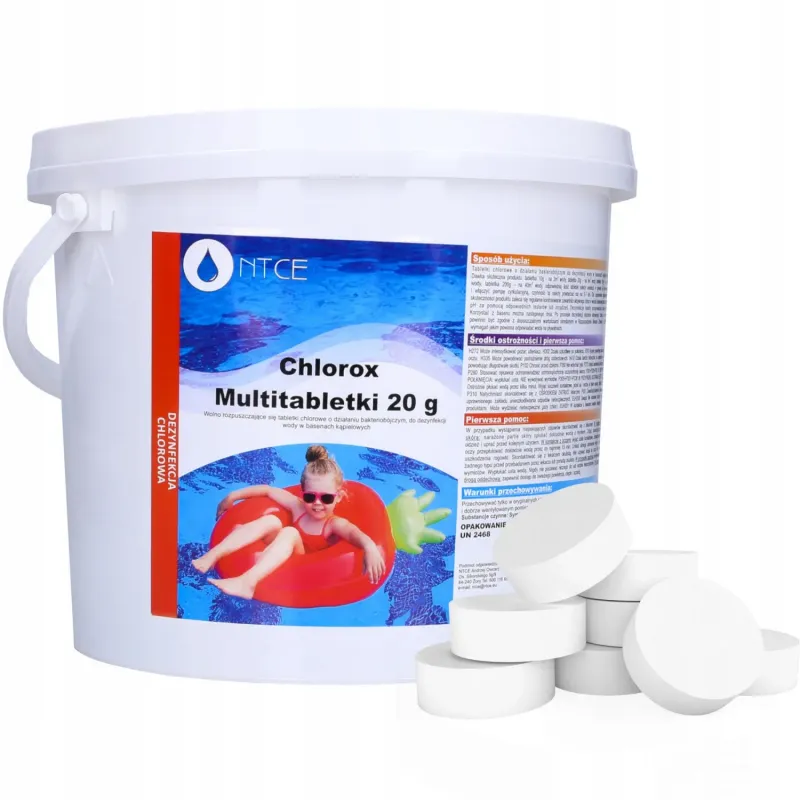 Multitabletki chlorowe, bakteriobójcze do dezynfekcji wody basenowej NTCE Chlorox 20 g - opak. 3 kg