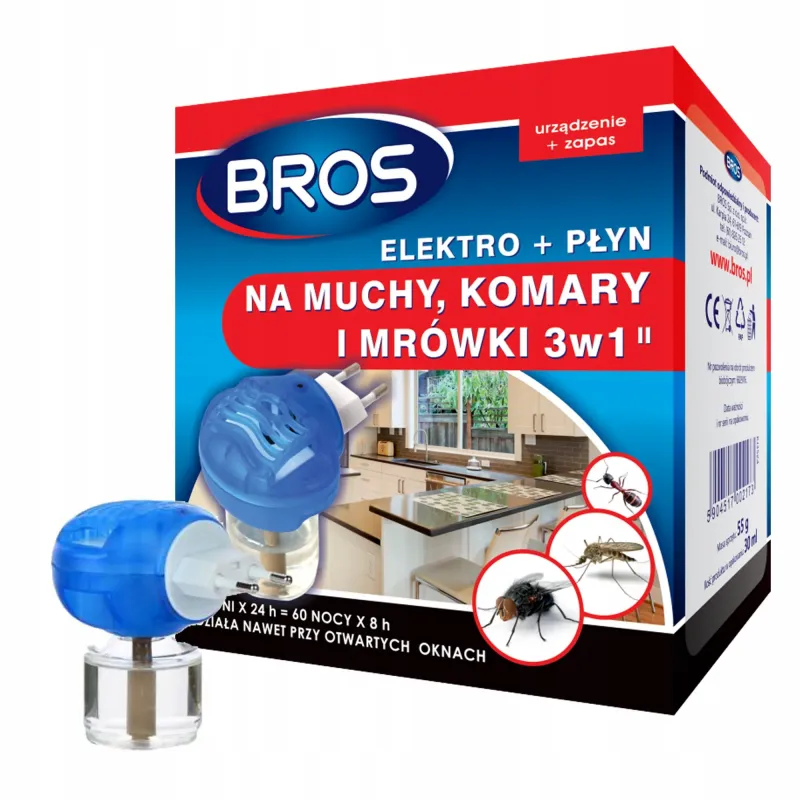 Elektro + płyn na muchy, komary i mrówki 3w1 Bros urządzenie i zapas 30 ml