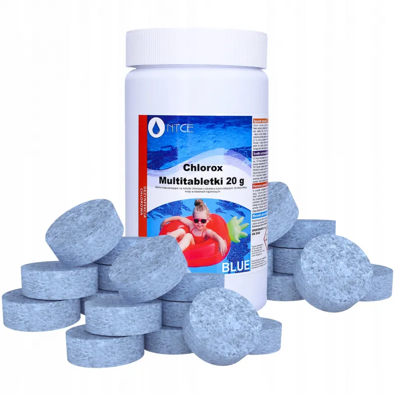 Multitabletki chlorowe z niebieskim kolorantem do dezynfekcji wody basenowej NTCE Chlorox Blue 20g - opak. 1 kg