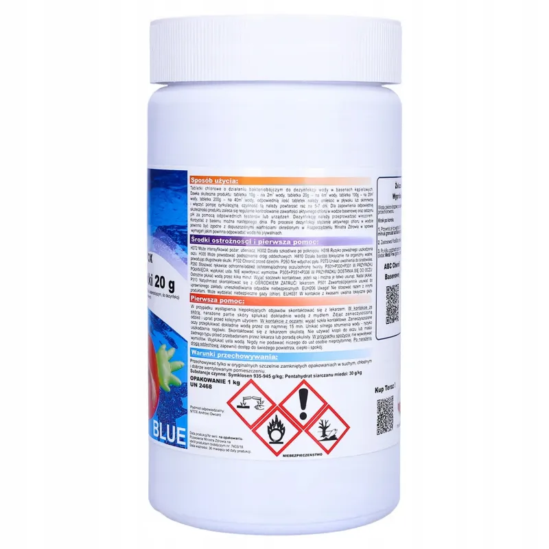 Multitabletki chlorowe z niebieskim kolorantem do dezynfekcji wody basenowej NTCE Chlorox Blue 20g - opak. 1 kg