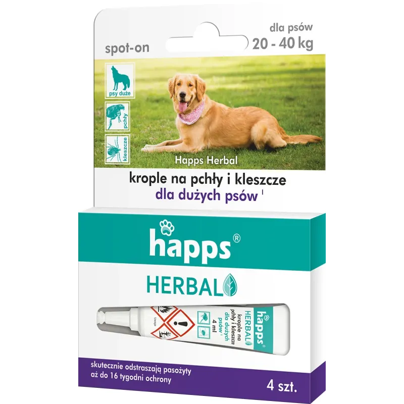 Krople na pchły i kleszcze Happs Herbal dla dużych psów 20-40 kg 4 szt.