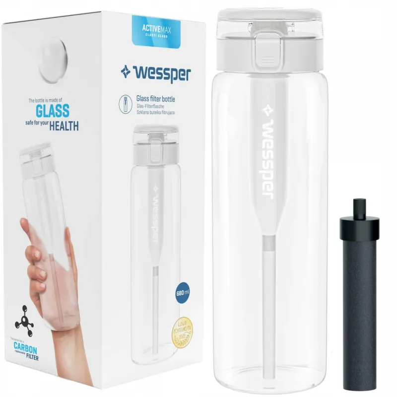 Szklana butelka filtrująca Wessper ActiveMax Clarti Glass 680 ml przezroczysta