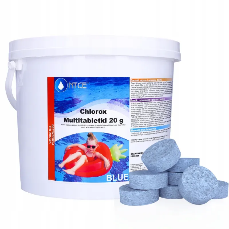 Multitabletki chlorowe z niebieskim kolorantem do dezynfekcji wody basenowej NTCE Chlorox Blue 20g - opak. 3 kg