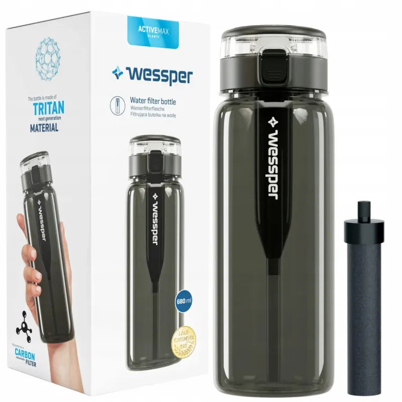 Butelka filtrująca Wessper ActiveMax Clarti szara 680 ml