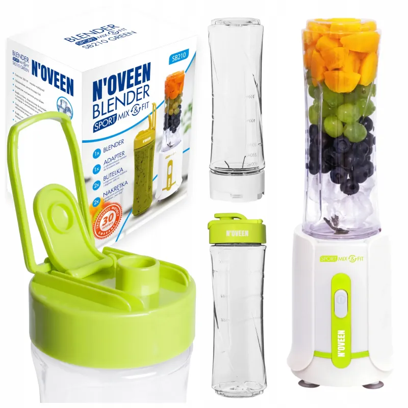 Blender N'oveen Sport Mix & Fit SB210 Green w zestawie z dwoma bidonami