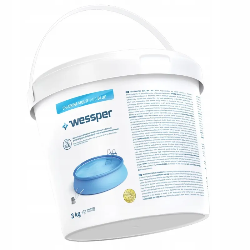 Multitabletki chlorowe z niebieskim kolorantem do dezynfekcji wody basenowej Wessper Chlorine Multitabs Blue 20g - opak. 3 kg