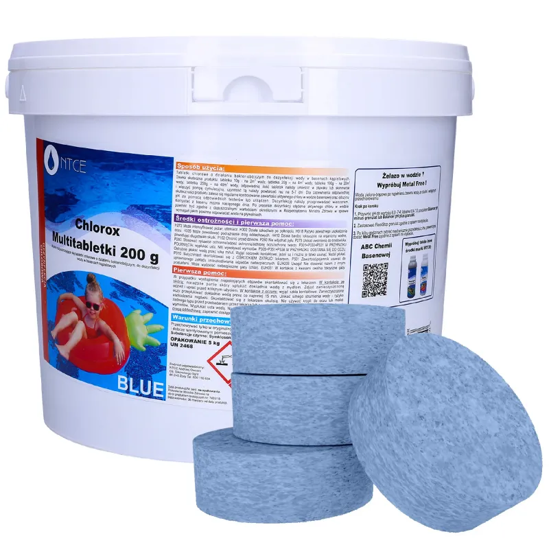 Multitabletki chlorowe z niebieskim kolorantem do dezynfekcji wody basenowej NTCE Chlorox Blue 200g - opak. 5 kg