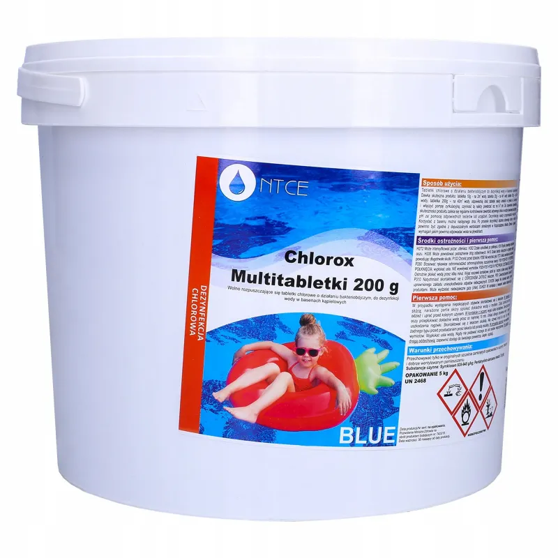 Multitabletki chlorowe z niebieskim kolorantem do dezynfekcji wody basenowej NTCE Chlorox Blue 200g - opak. 5 kg