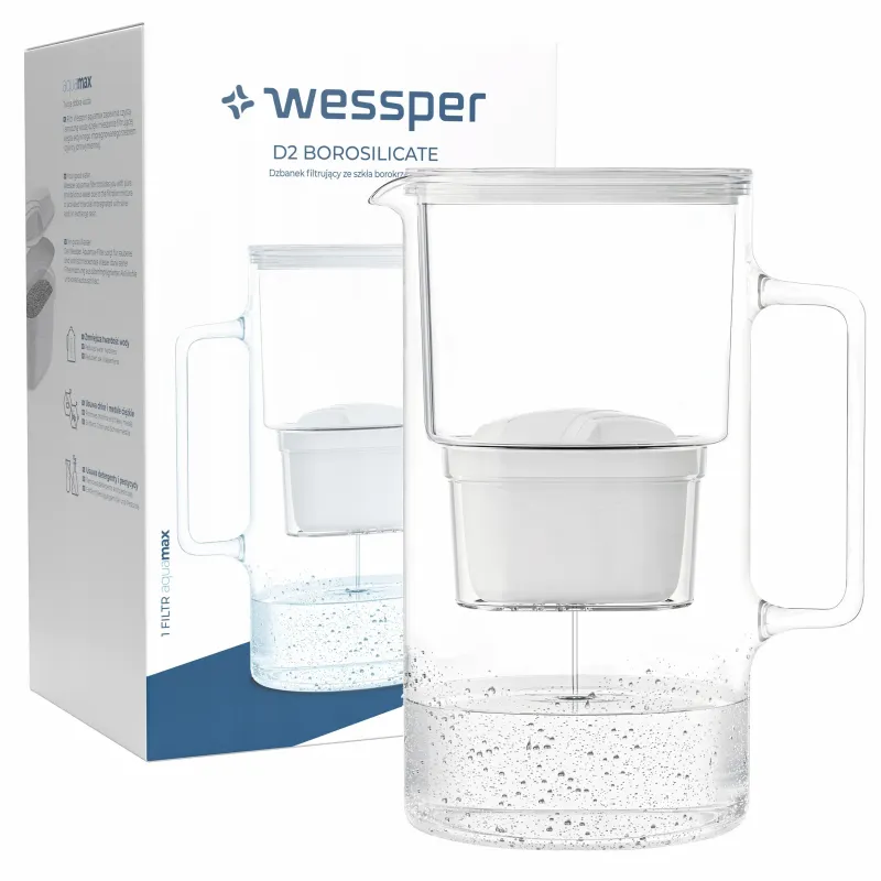 Dzbanek filtrujący szklany Wessper D2 Borosilicate 3,3 l biały z filtrem AquaMax Standard