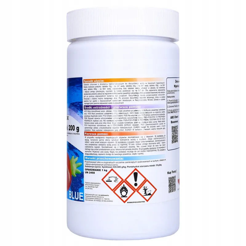 Multitabletki chlorowe z niebieskim kolorantem do dezynfekcji wody basenowej NTCE Chlorox Blue 200 g - opak. 1 kg