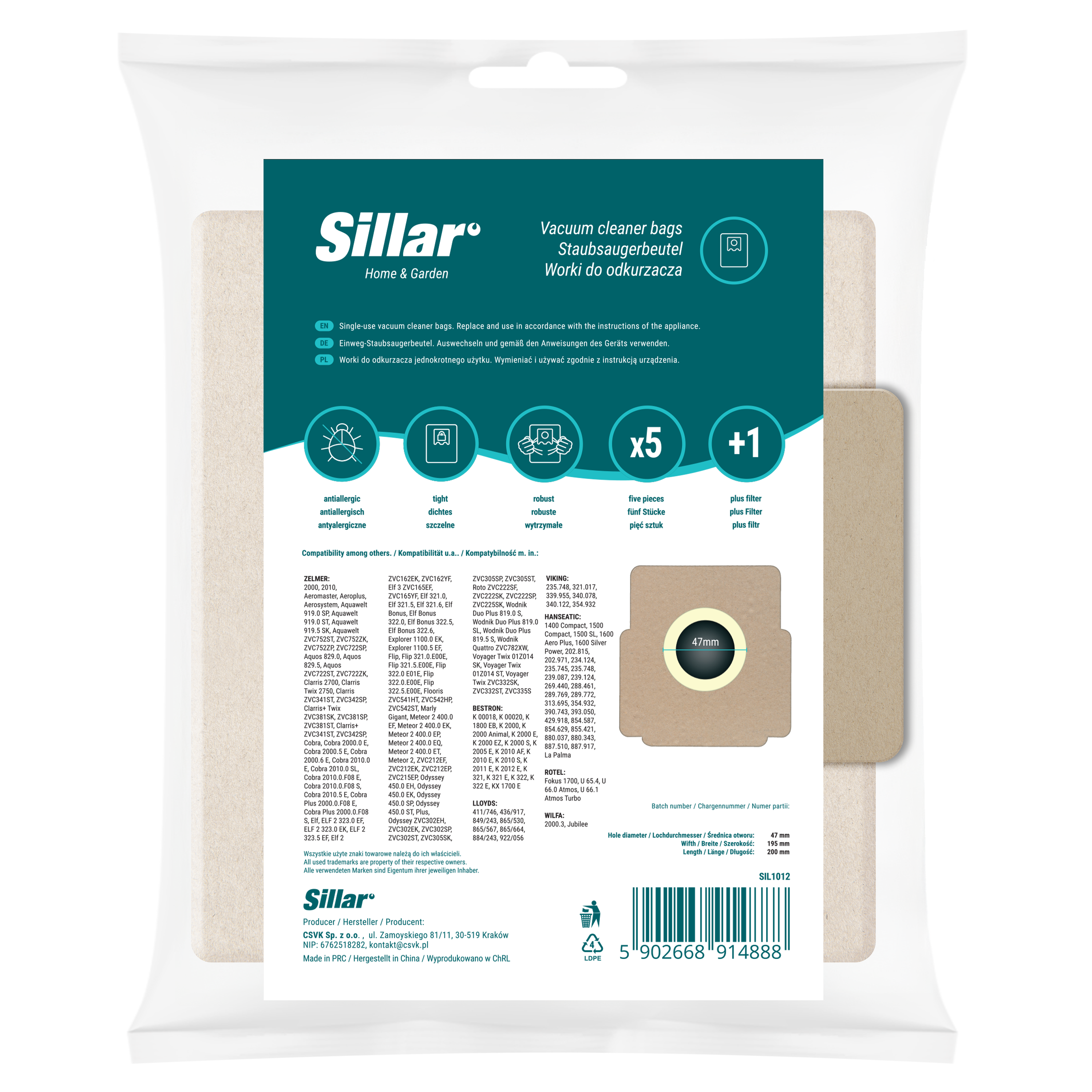 Worki papierowe do odkurzacza – 5 sztuk w zestawie