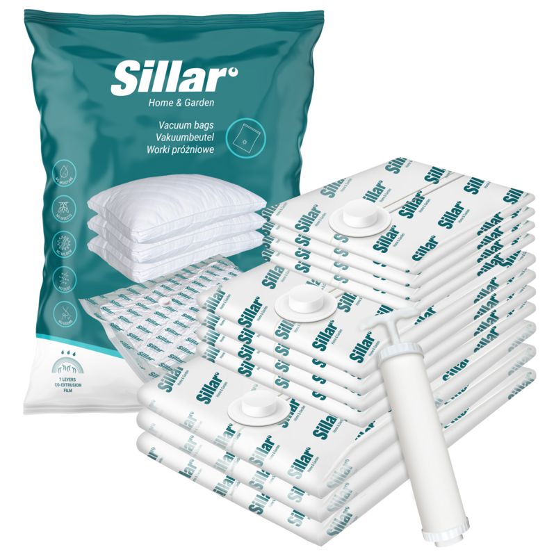 Worki próżniowe Sillar na ubrania lub pościel 11 szt. w zestawie z pompką próżniową