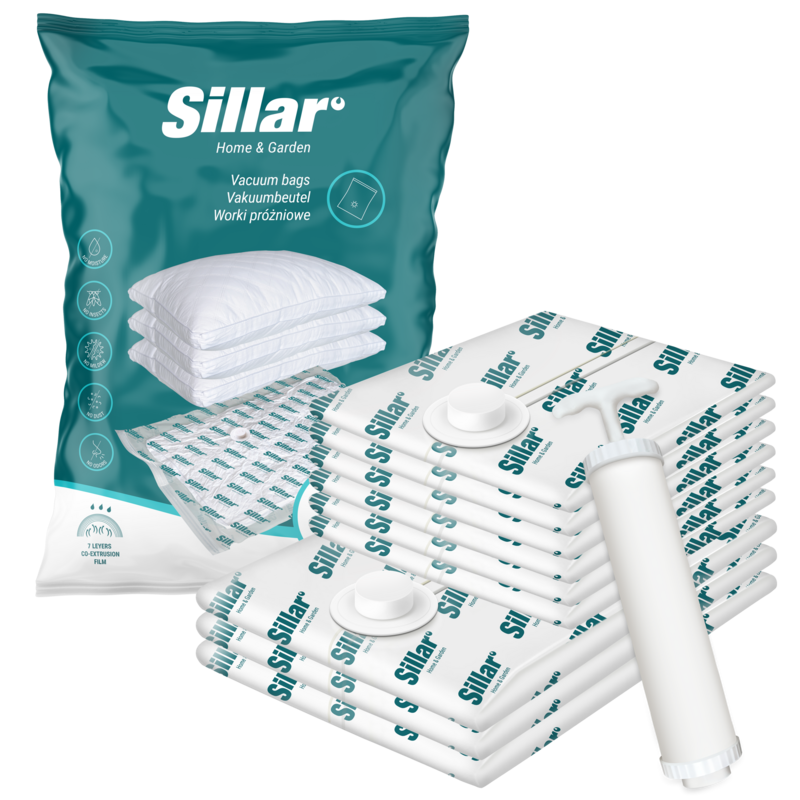 Worki próżniowe Sillar na ubrania lub pościel 9 szt. w zestawie pompką próżniową