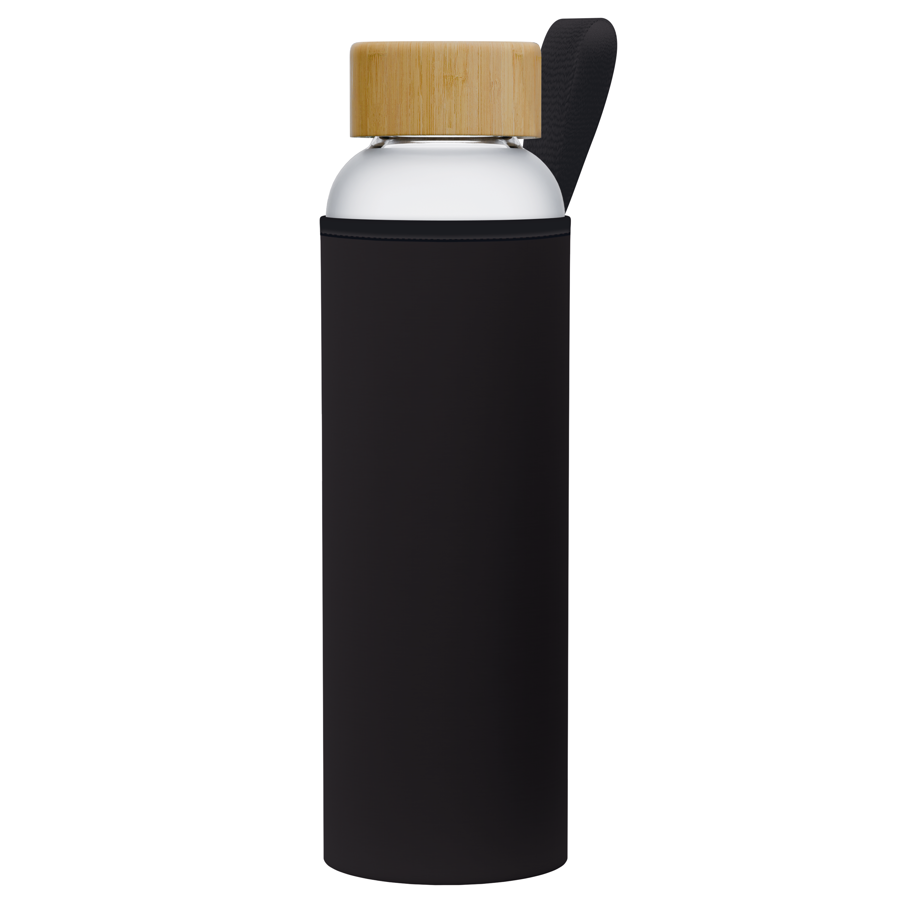 Szklana butelka na wodę w czarnym, neoprenowym etui