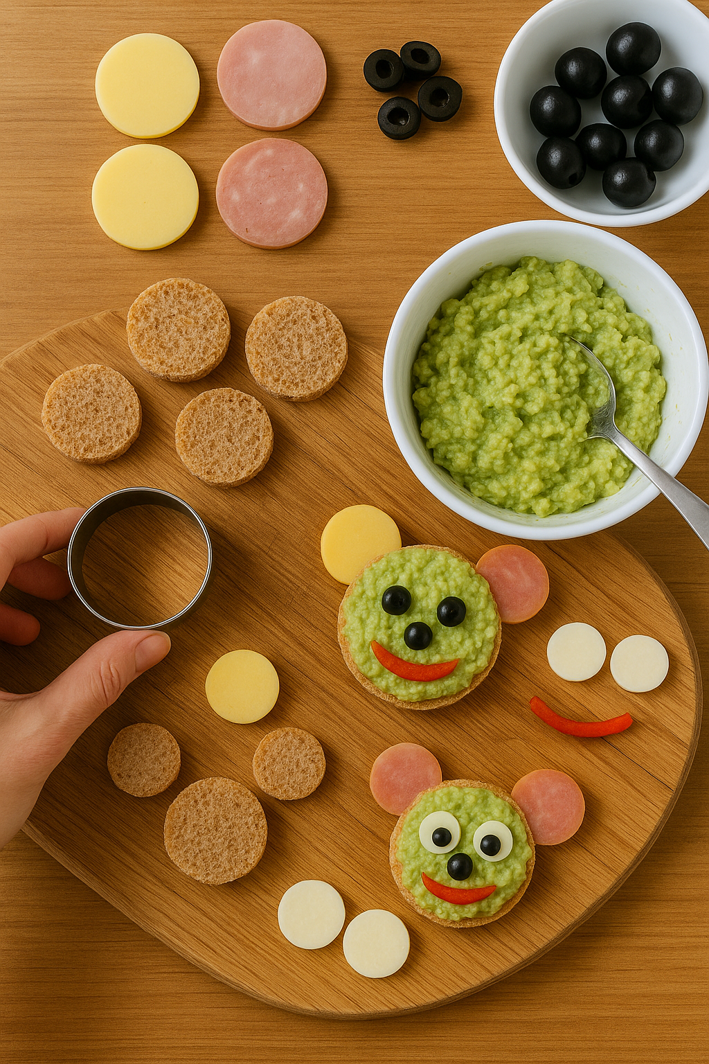 Kanapka z awokado i jajkiem w kształcie myszki dla dzieci