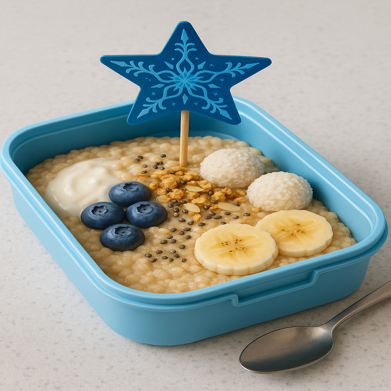 Śnieżny lunchbox-przepis na owsiankę z jagodami dla dzieci