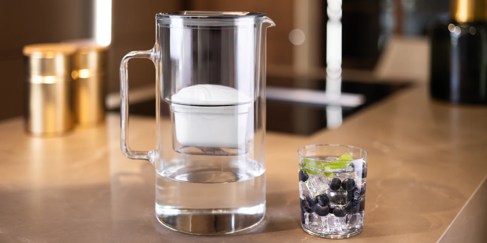 Dzbanek filtrujący szklany Wessper D2 Borosilicate 3 l czarny z filtrem AquaMax Standard
